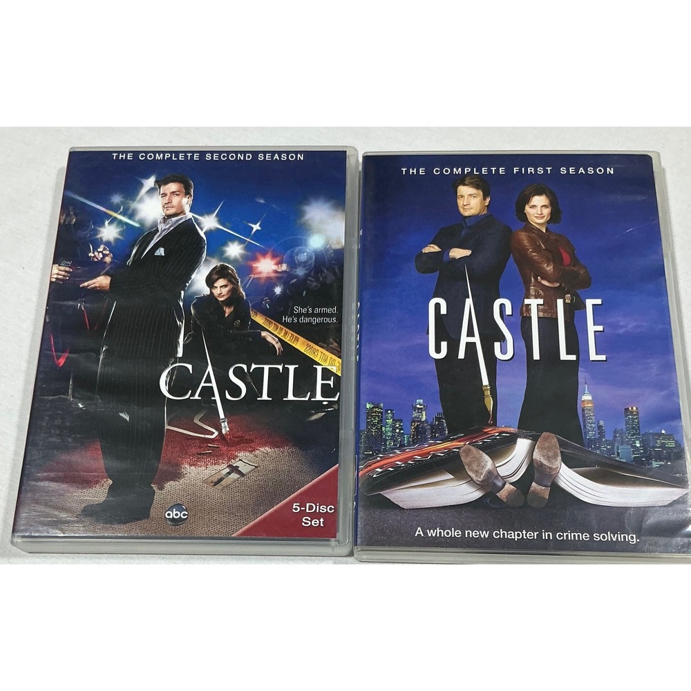 Castle Complete Seasons 1 & 2 DVD Lot Nathan Fillion ABC TV Series 8 Discs Crime